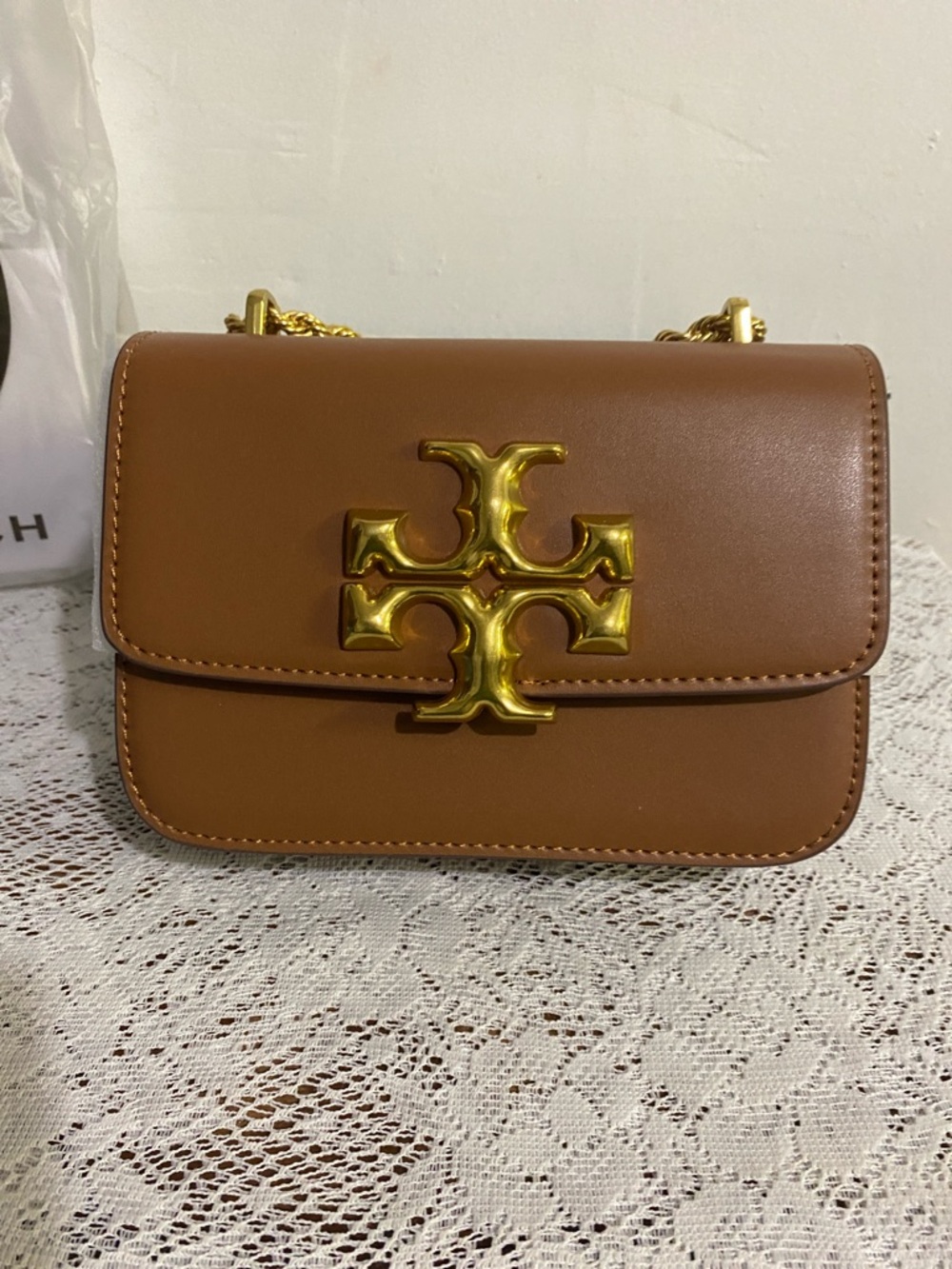 Tory Burch Tan Leather Crossbody with Gold Logo